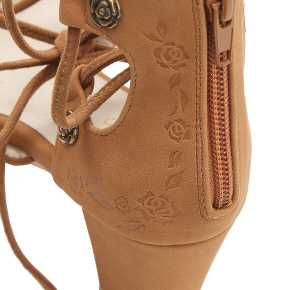 NWT Axes Femme Camel Brown Lace-Up Sandals - Picture 3 of 6